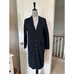 J. Jill Navy Blue 100% Cotton Longline Button Front Cardigan Sweater Medium
